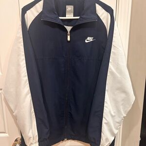 Vintage Nike Men's Large Navy and White Zip Track Jacket